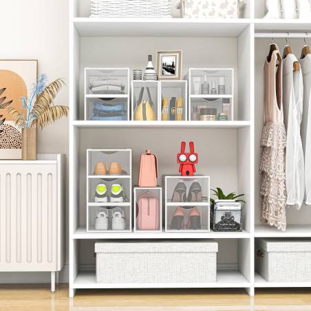 Organisateur à Chaussures Pliable - Jusqu'à 16 Paires - Avec Couvercle Transparent Anti-poussière - Pour Placard, Rangement