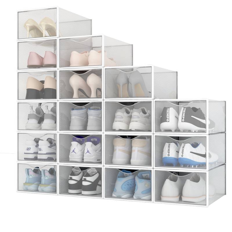 Boîtes à chaussures transparentes blanches empilables en plastique, lot de  18 boites de rangement