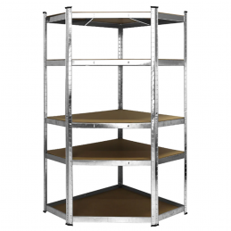 Etagère rayonnage modulable d'angle pour garage. Etagere d'angle galvanisée à 5 étages.