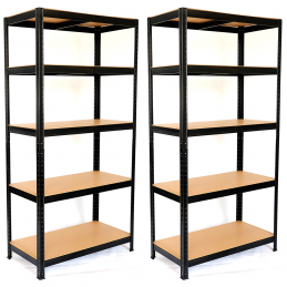 ETAGERE RAYONNAGE GALVA NOI 90X40X180CM 5 PLATEAUX LOT DE 2