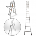 Échelle articulée pliante et télescopique en aluminium 4x5 marches 4,96m + 1 tablette