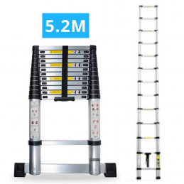 Echelle télescopique aluminium 13 marches H 5,2 m avec barre stabilisatrice