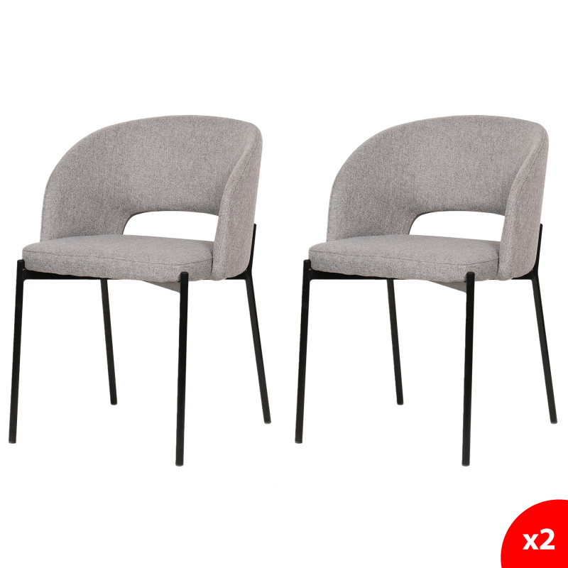 Chaise salle à manger en tissu gris. Lot de 2 chaises modernes pour salle à manger.