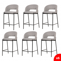 Chaise de bar en tissus gris KRISTEN, tabourets en tissus gris. Lot de 6 chaises