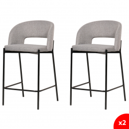 Lot de 2 chaises de bar, tabourets tissus gris - pieds en métal noir - KRISTEN