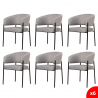 Lot de 6 chaises de salle à manger avec accoudoirs - tissus gris - pieds en métal noir - LOU