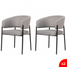 Lot de 2 chaises de salle à manger avec accoudoirs - tissus gris - pieds en métal noir - LOU