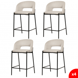 Lot de 4 chaises de bar, tabourets tissus beige - pieds en métal noir - KRISTEN