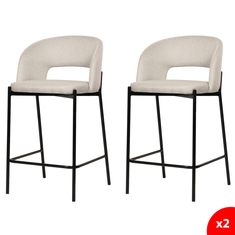 Lot de 2 chaises de bar, tabourets tissus beige - pieds en métal noir - KRISTEN