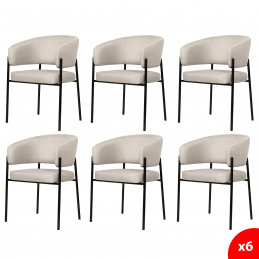 Lot de 6 chaises de salle à manger avec accoudoirs - tissus beige - pieds en métal noir - LOU