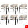 Lot de 6 chaises de salle à manger avec accoudoirs - tissus beige - pieds en métal noir - LOU