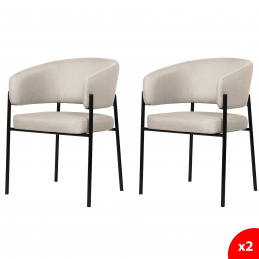 Lot de 2 chaises de salle à manger avec accoudoirs tissus beige - pieds en métal noir - LOU