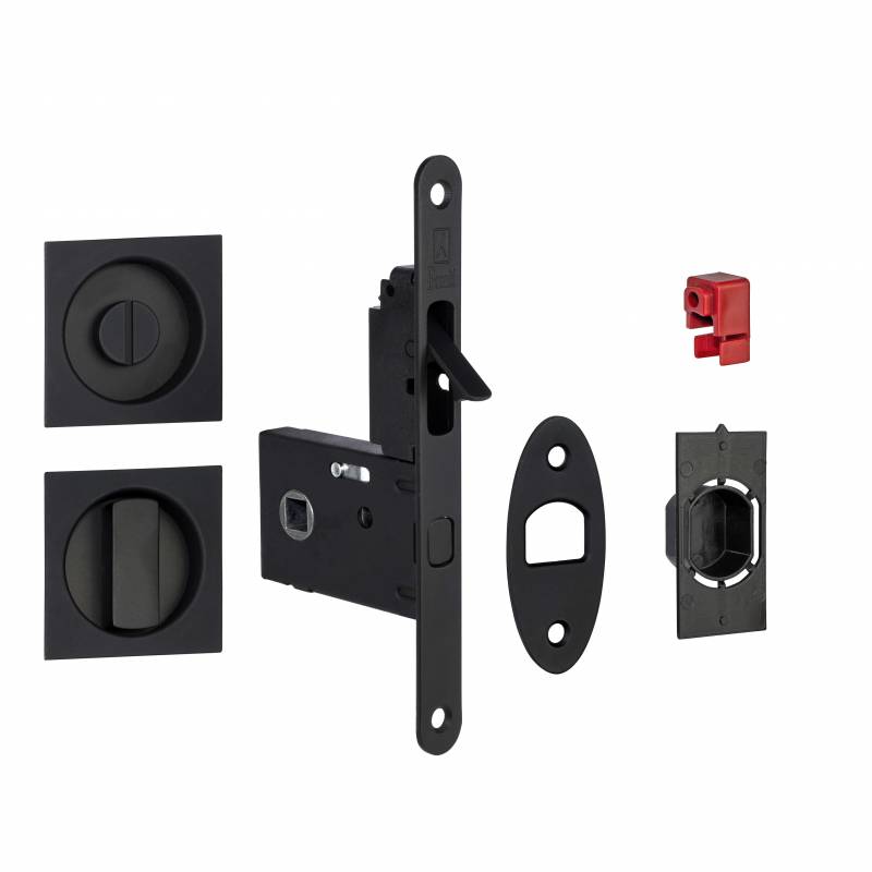 Serrure pour porte coulissante carré noire mat