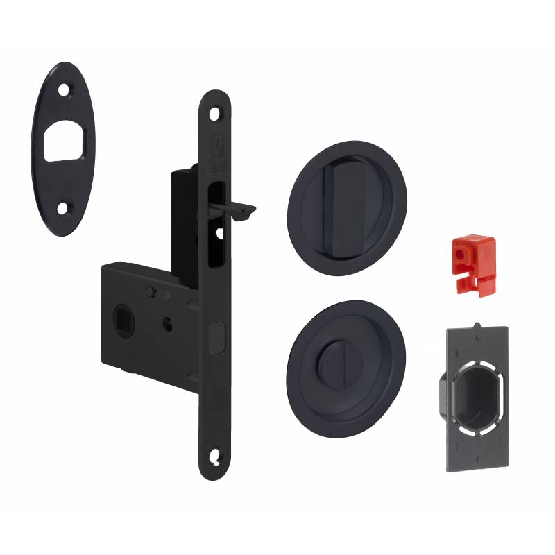 Serrure pour porte coulissante ronde noir mat