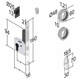 Serrure pour porte coulissante ronde chromée mat