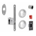 Serrure porte coulissante à crochet - Axe 50mm - Rosaces rondes I + tire-doigts + gache