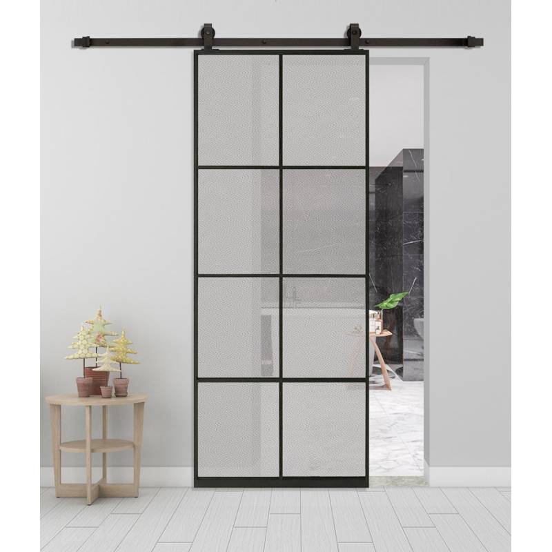 Rail porte coulissante loft/fermière acier noir pour porte en alu ou