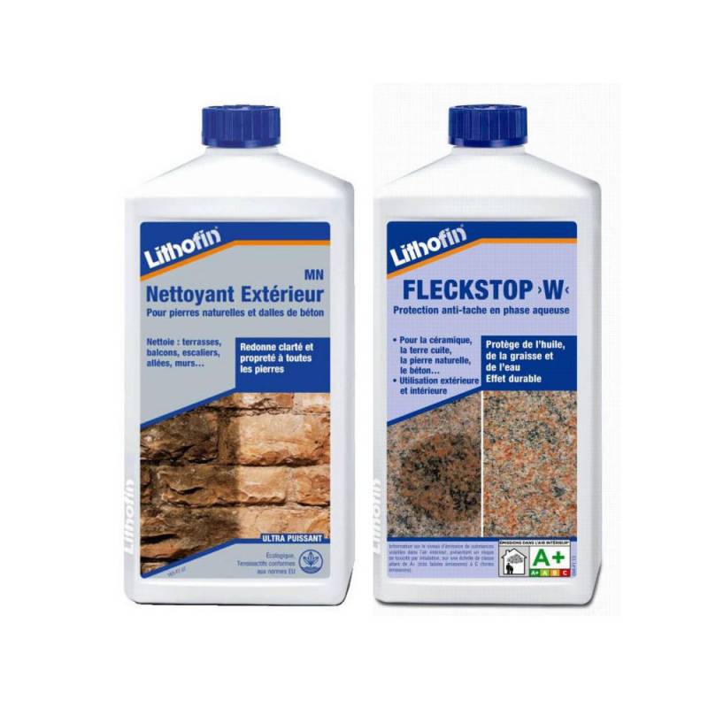 Kit Lithofin spécial extérier : FLECKSTOP W 1L + MN NETTOYANT EXTERIE