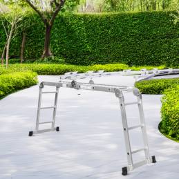 Échelle Multifonction Pliable 4x3 marches 6 en 1 - 3.5m - 100% aluminium - Avec plateforme échafaudage