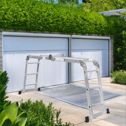 Échelle Multifonction Pliable 4x3 marches 6 en 1 - 3.5m - 100% aluminium - Avec plateforme échafaudage