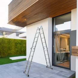 Échelle Multifonction Pliable 4x5 marches 6 en 1 - 5.7m - 100% aluminium - Avec plateforme échafaudage