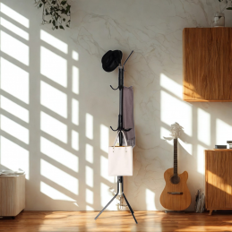 Porte manteau sur pieds noir à crochets 167cm