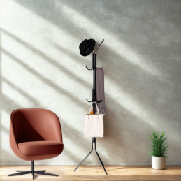 Porte manteau sur pieds noir à crochets 167cm