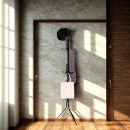 Porte manteau sur pieds noir à crochets 167cm