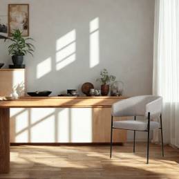 Lot de 4 chaises de salle à manger avec accoudoirs - tissus gris - pieds en métal noir - LOU