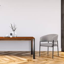 Lot de 4 chaises de salle à manger avec accoudoirs - tissus gris - pieds en métal noir - LOU