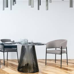 Lot de 4 chaises de salle à manger avec accoudoirs - tissus gris - pieds en métal noir - LOU