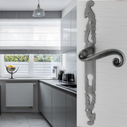 Poignées de porte fer forgé COQ 330x28mm vieil argent