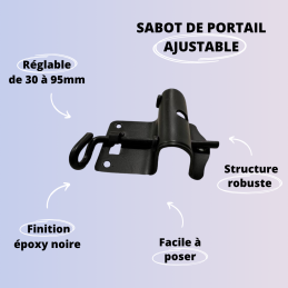 Sabot de portail - Réglable - Epoxy noir - 30 à 95mm