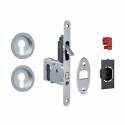 Serrure porte coulissante à crochet - Axe 50mm - Rosaces rondes cylindre I + tire-doigts + gache