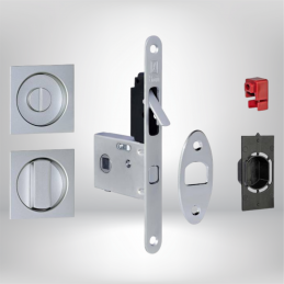 Serrure pour porte coulissante carré chromée mat