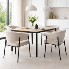 Lot de 2 chaises de salle à manger avec accoudoirs tissus beige - pieds en métal noir - LOU