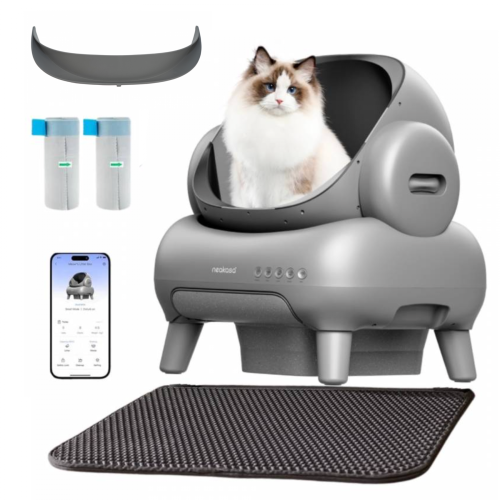 NEAKASA M1 Litière automatique pour grands chats, Gris + Clôture d'entrée surélevée