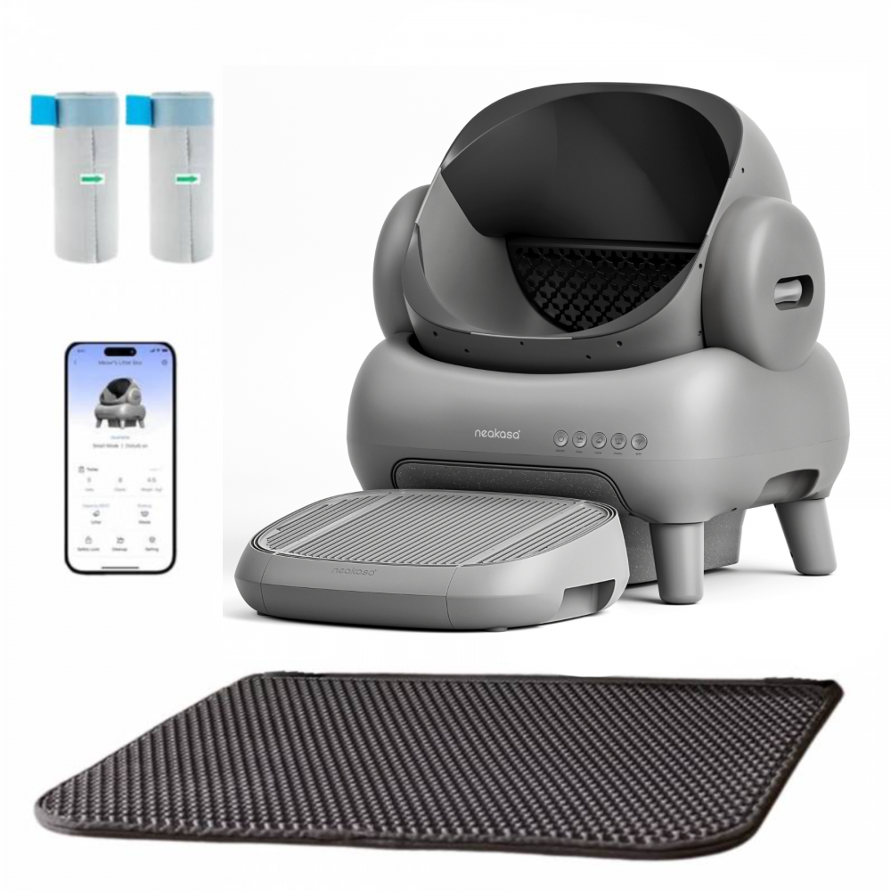 NEAKASA M1 Litière automatique pour grands chats, Grise + Marche pour litière