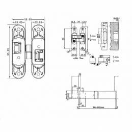 Dispositif charnière invisible droite zamac satiné réglable 3 dimensions